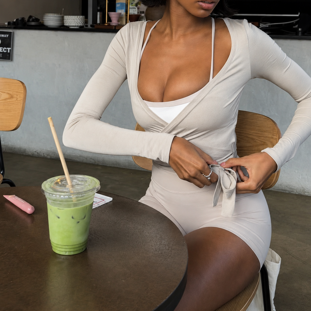 Tie-Front Long Sleeve adjustable wrap-around Top