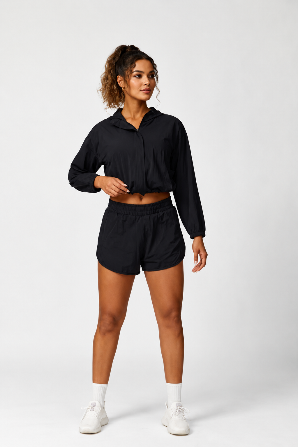 Zipper up Jacket Warm up Shorts Workout Sets