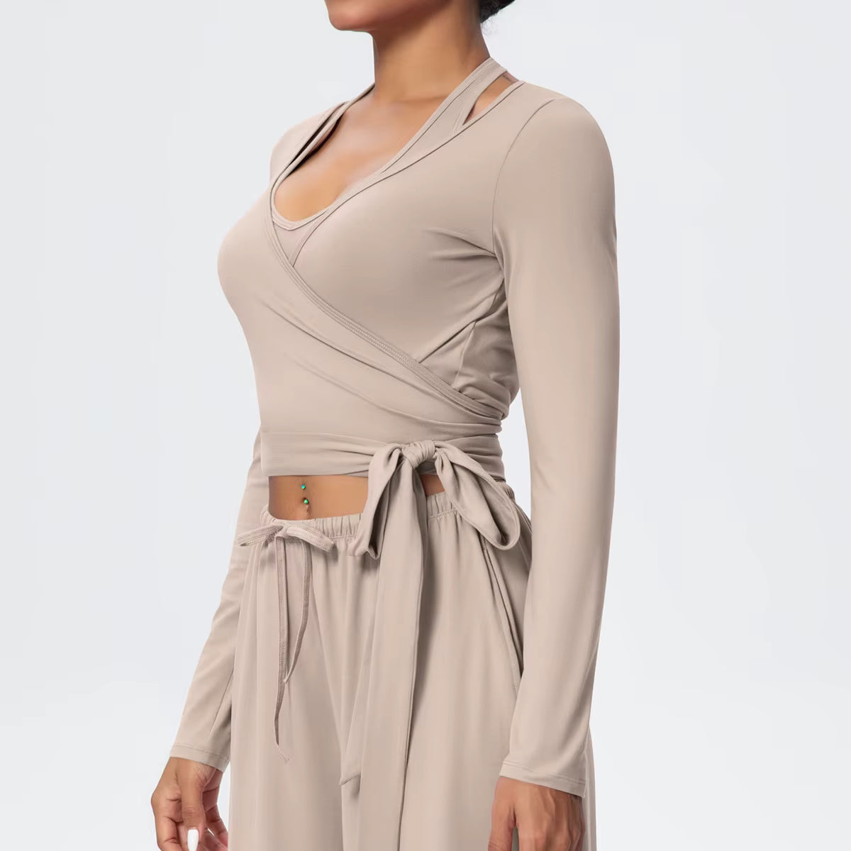Tie-Front Long Sleeve adjustable wrap-around Top