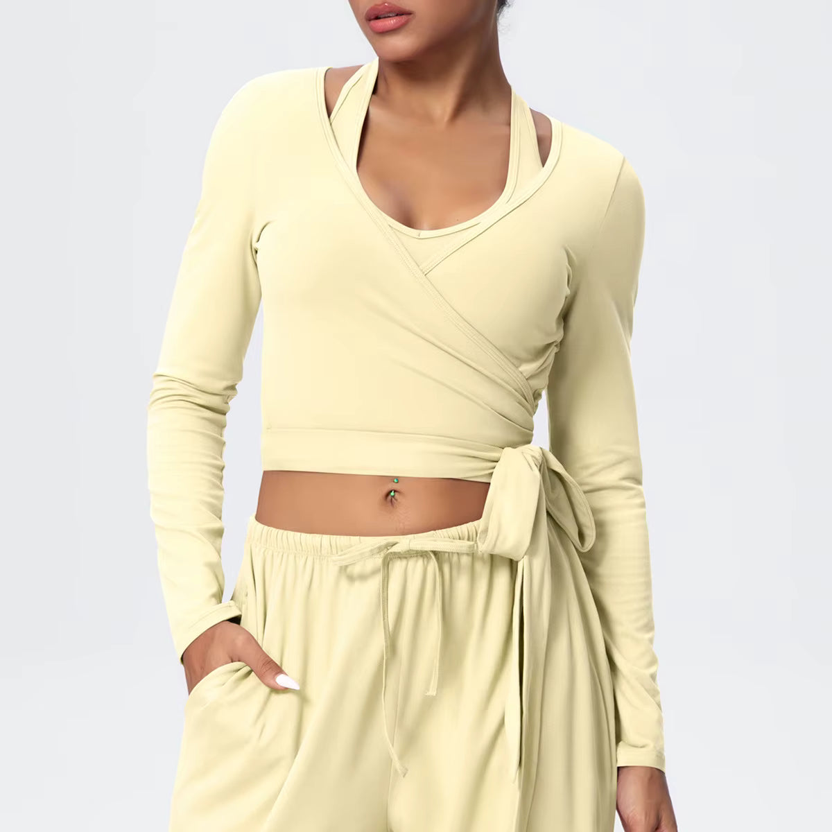 Tie-Front Long Sleeve adjustable wrap-around Top