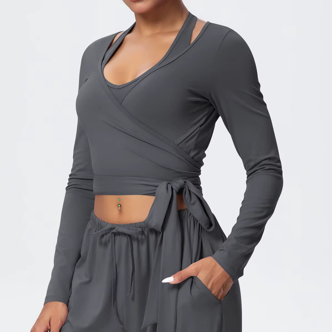 Tie-Front Long Sleeve adjustable wrap-around Top